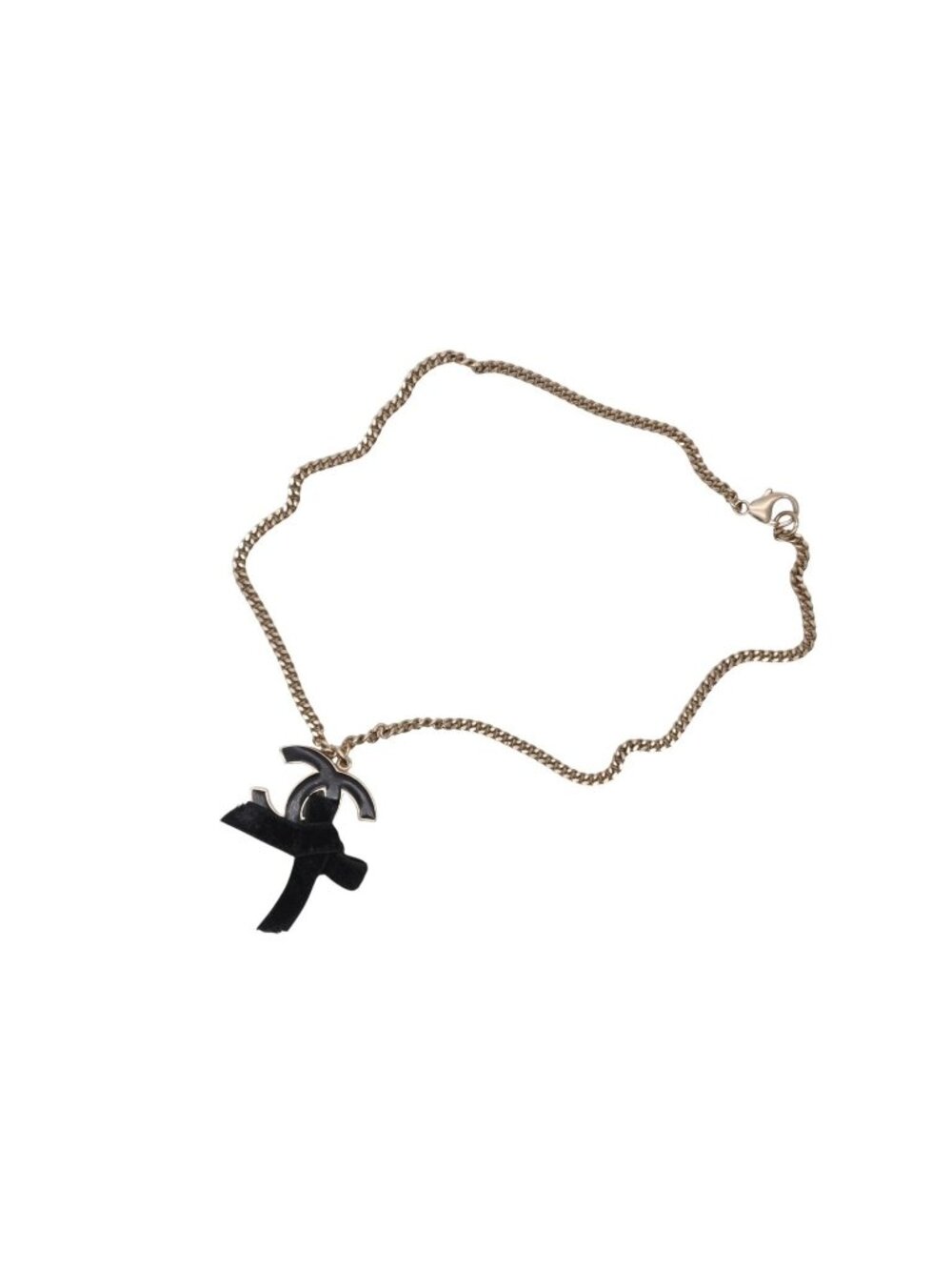 Chanel CC Logo Ribbon Necklace Metal Black Gold